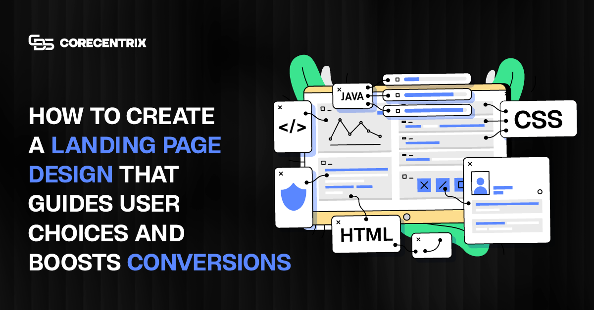 Landing page design illustration showing structured layout and conversion-focused user journey toward a call to action.